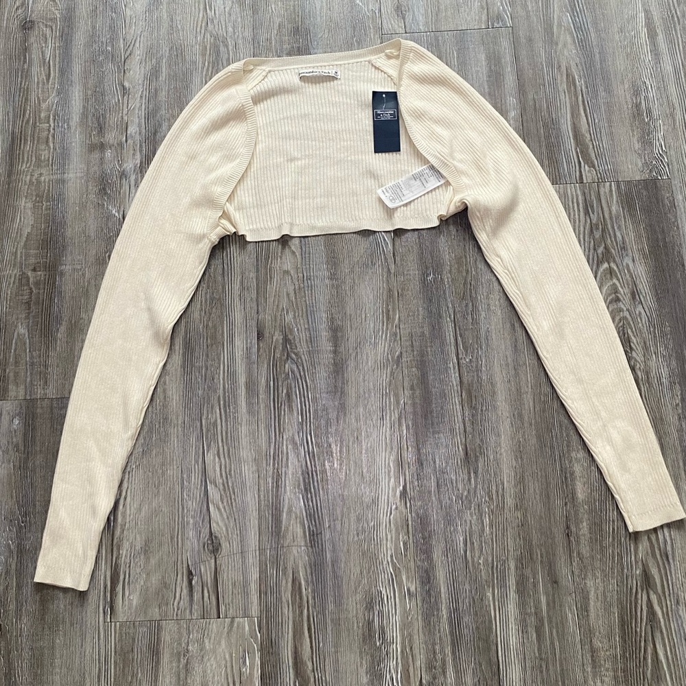 Vtg Y2K Abercrombie and Fitch Cream Long Sleeve Crop Top Cardigan Size M NWT